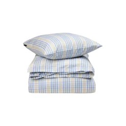 Outlet Lexington Beige/Blue Checked Cotton Poplin Bed Set, beige/white/blue