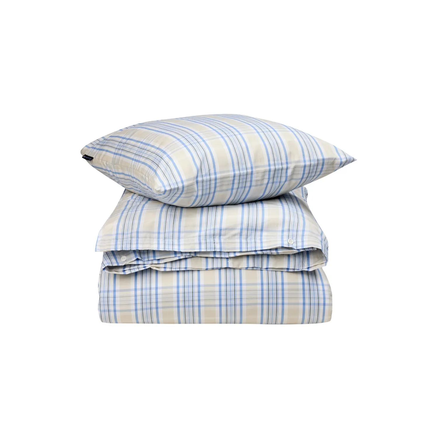 Outlet Lexington Beige/Blue Checked Cotton Poplin Bed Set, beige/white/blue
