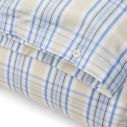Outlet Lexington Beige/Blue Checked Cotton Poplin Bed Set, beige/white/blue
