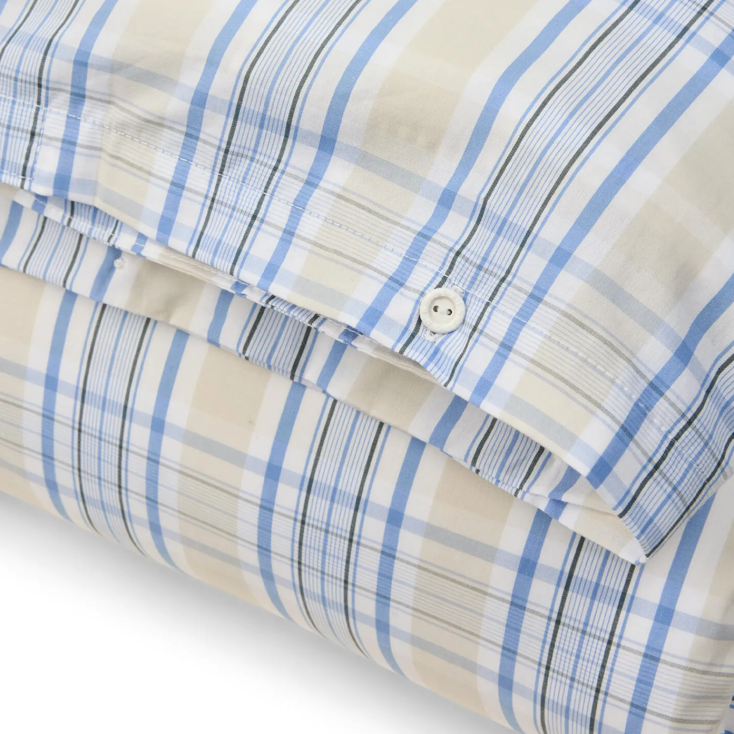 Outlet Lexington Beige/Blue Checked Cotton Poplin Bed Set, beige/white/blue