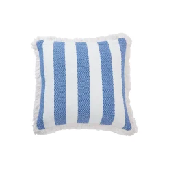 Best Lexington Blokstribet pudebetræk i økologisk bomuld med frynser, white/sea blue