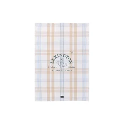 Outlet Lexington Botanical Checked Organic Cotton Kitchen Towel, white/beige/blue