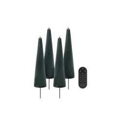 Best Uyuni Lighting Giftbox w. spike, remote, LED cone candle 4-pack, pine green