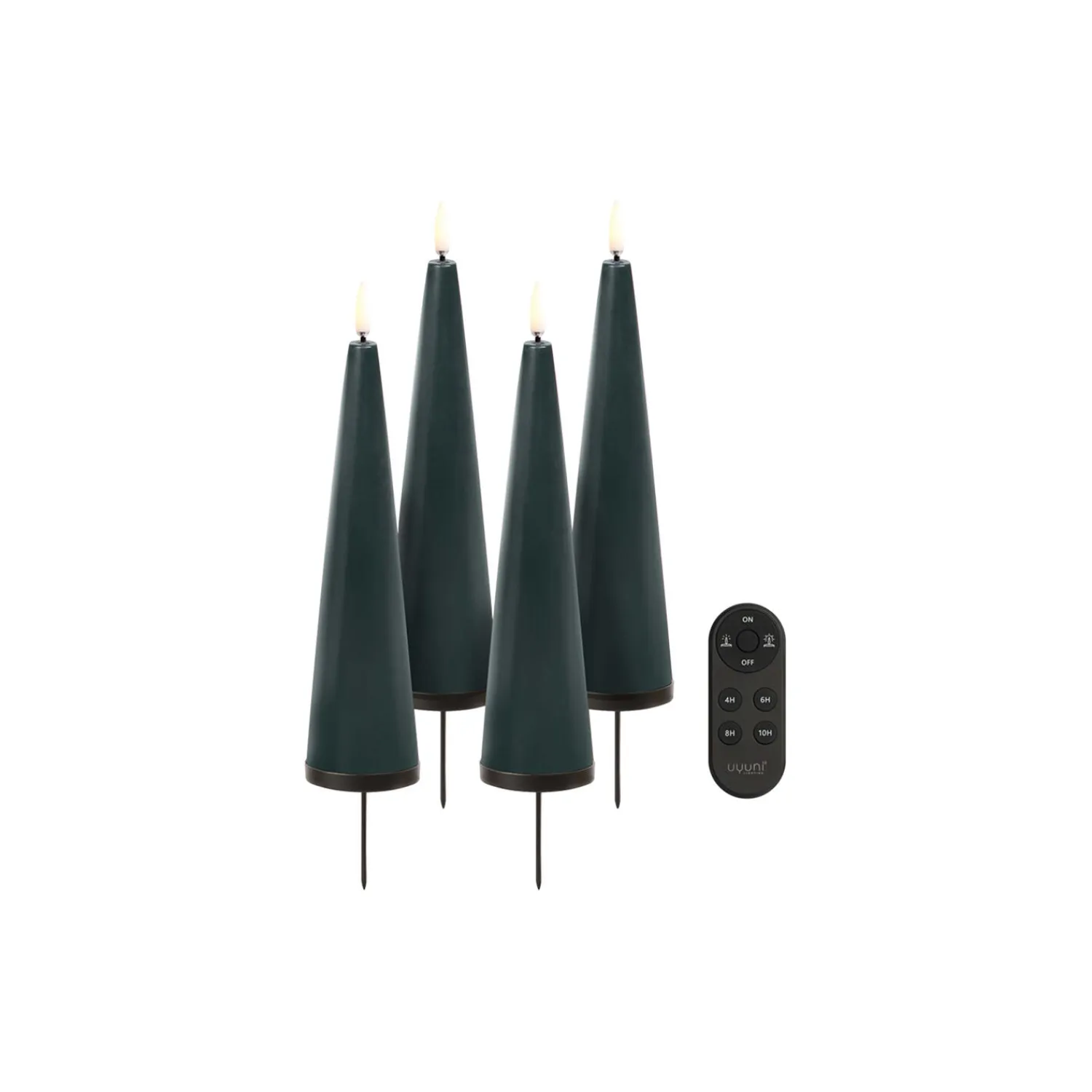 Best Uyuni Lighting Giftbox w. spike, remote, LED cone candle 4-pack, pine green