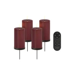 Best Uyuni Lighting Giftbox w. spike, remote, LED pillar candle 4-pack, wine red